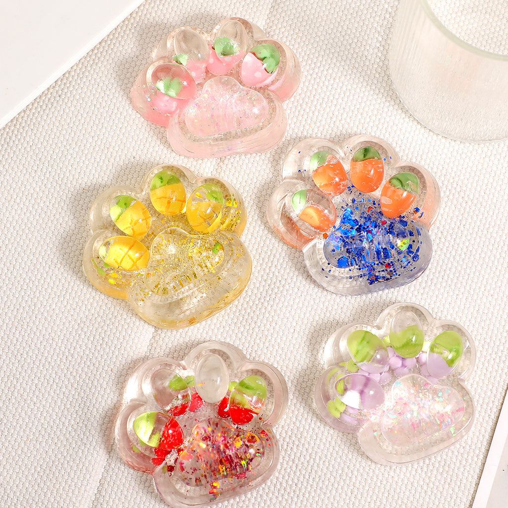 Cat Paw Squishy with Fruit and Glitter, 7 cm
