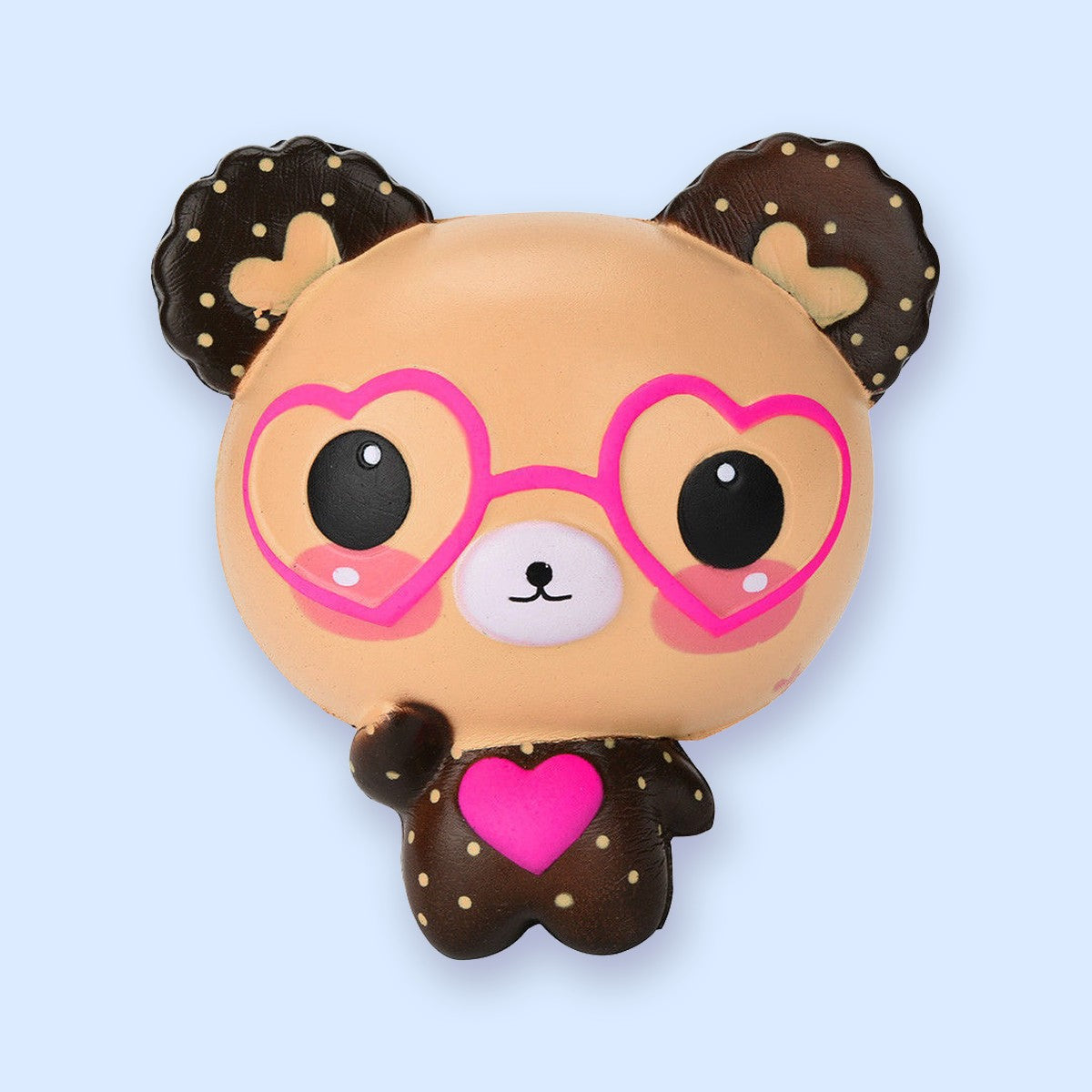 Bear Squishy with Heart Glasses, Slow Rising, 12 cm (Beige)