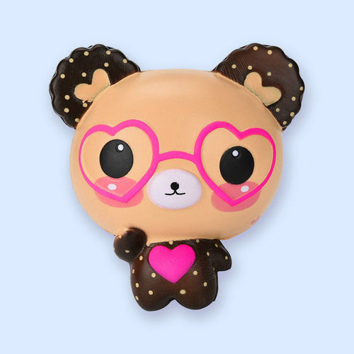 Bear Squishy with Heart Glasses, Slow Rising, 12 cm