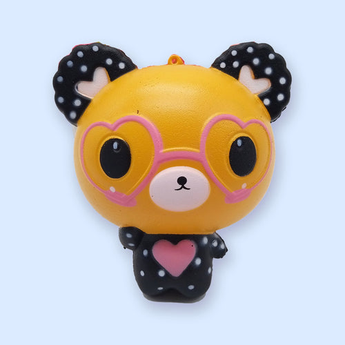 Bear Squishy with Heart Glasses, Slow Rising, 12 cm – Orange