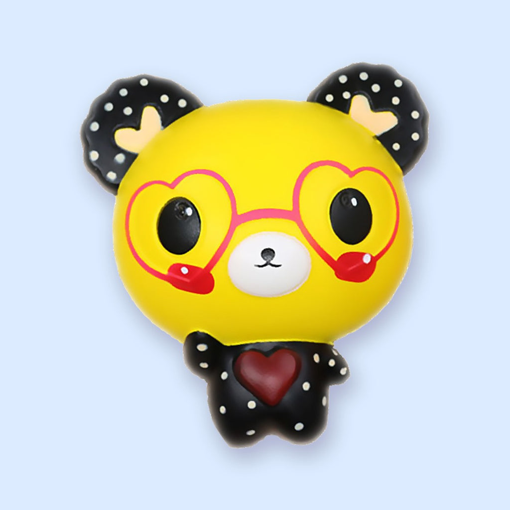 Bear Squishy with Heart Glasses, Slow Rising, 12 cm (Yellow)