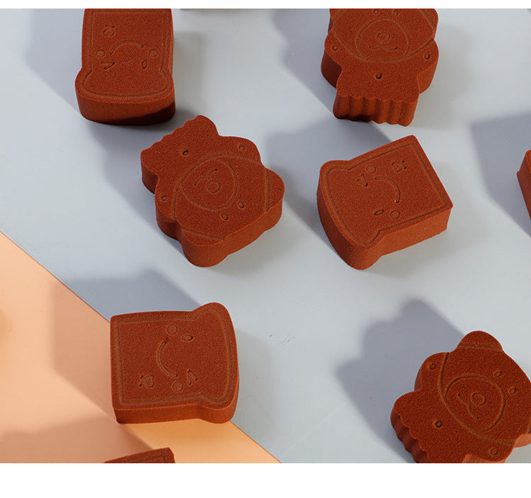 DIY bear squishy blanks, brown bear and toast sponges close up