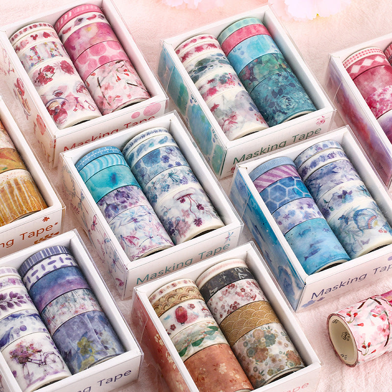 Washi tape set boxes in several colour themes