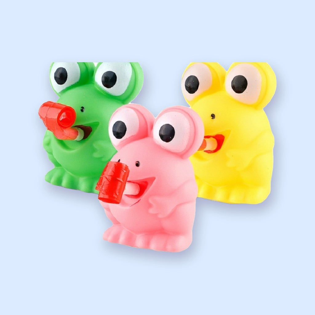 Squishy groda eller dino som räcker ut tungan (Groda, slumpvis färg)