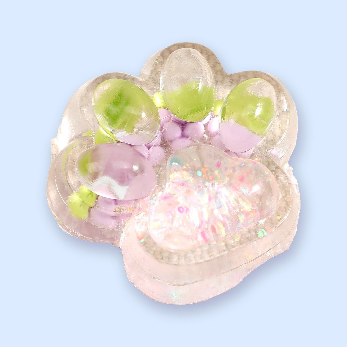Squishy łapka kota z owocami i brokatem, 7 cm, squishy galaretka