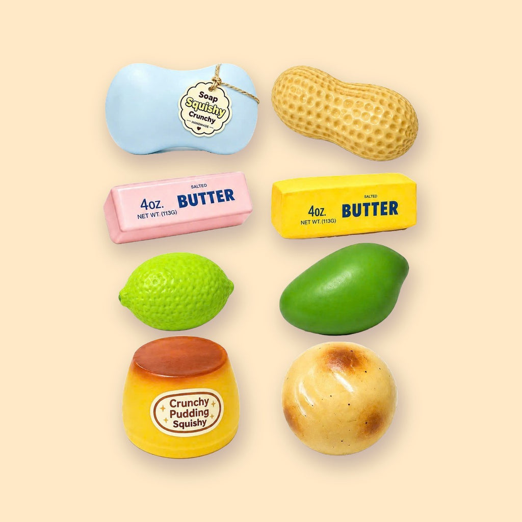 Crunchy squishy set, 8 handgjorda delar, taba squishy