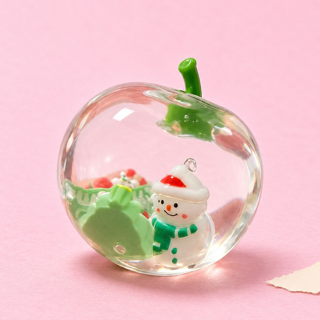 Squishy maçã de Natal, transparente com boneco de neve, squishy de gelatina