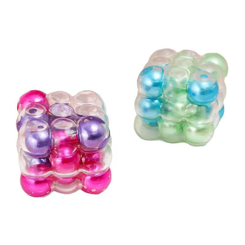Bubble Cube Squishy, Pearl Balls Inside, 6 cm