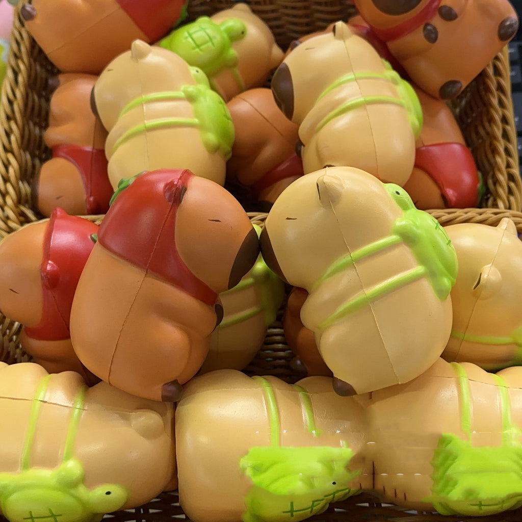 Capybara Squishy, Slow Rising with Turtle or Strawberry Hood
