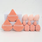 Makeup sponge squishy set in peach, triangle puffs and drop sponges