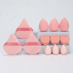 Makeup sponge squishy set in pink, triangle puffs and drop sponges