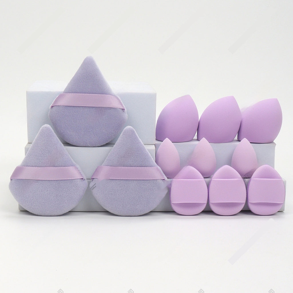 Makeup sponge squishy set in lilac, triangle puffs and drop sponges
