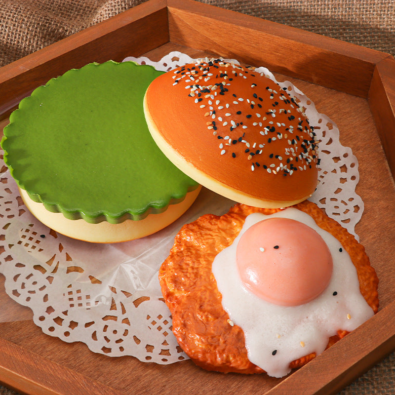 Burger Squishy with Fried Egg, Take Apart, Slow Rising