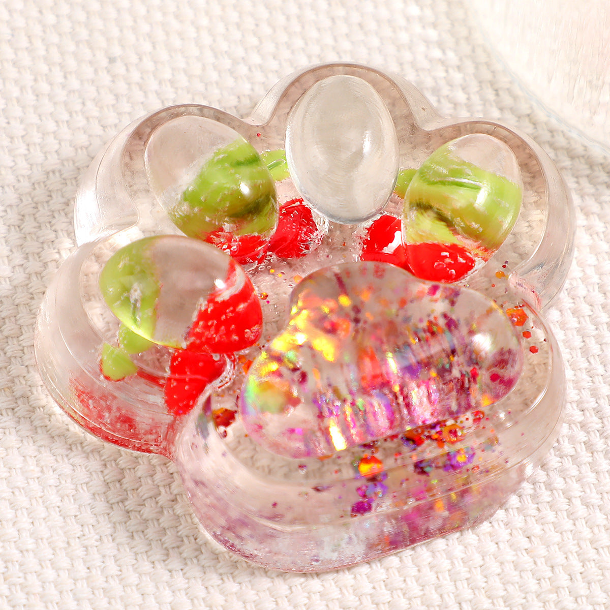 Cat Paw Squishy with Fruit and Glitter, 7 cm
