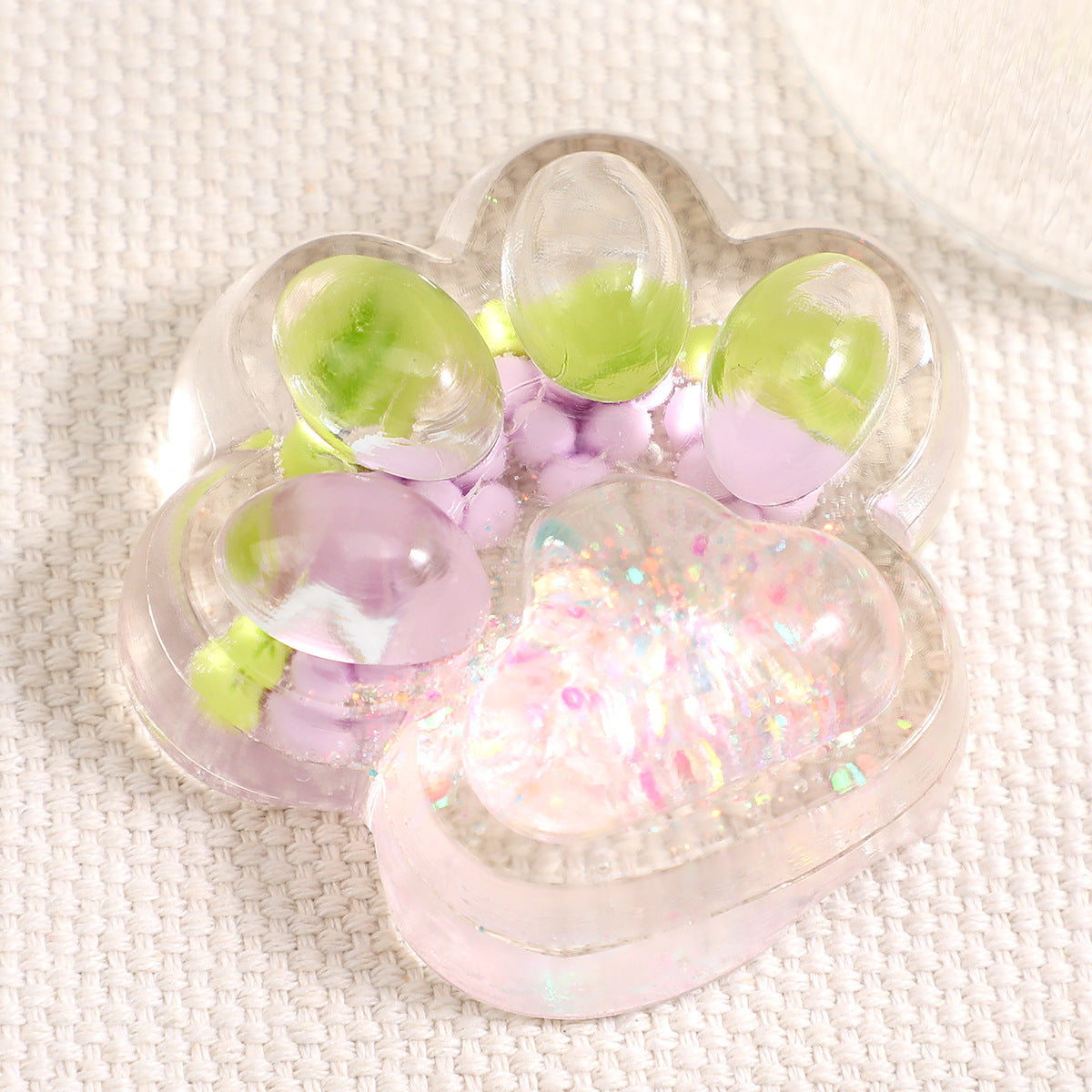 Squishy łapka kota z owocami i brokatem, 7 cm, squishy galaretka