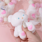 Teddybeer squishy, wit met hartjespootjes, 7 cm