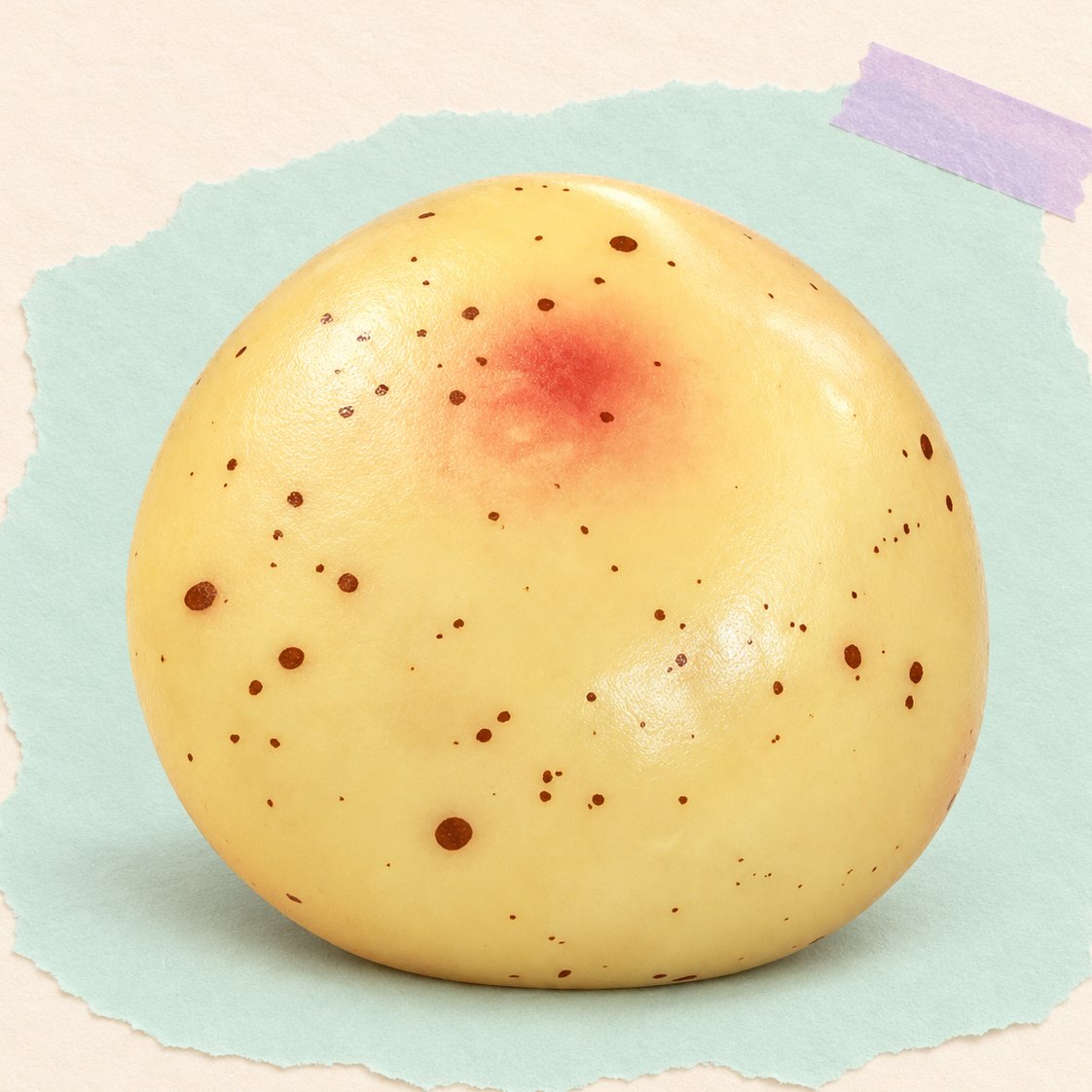 Crunchy aardappel squishy op pastelkleurig papier