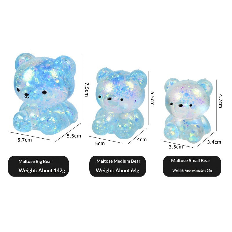 Glitter Bear Squishy, Maltose Jelly, 3 Sizes