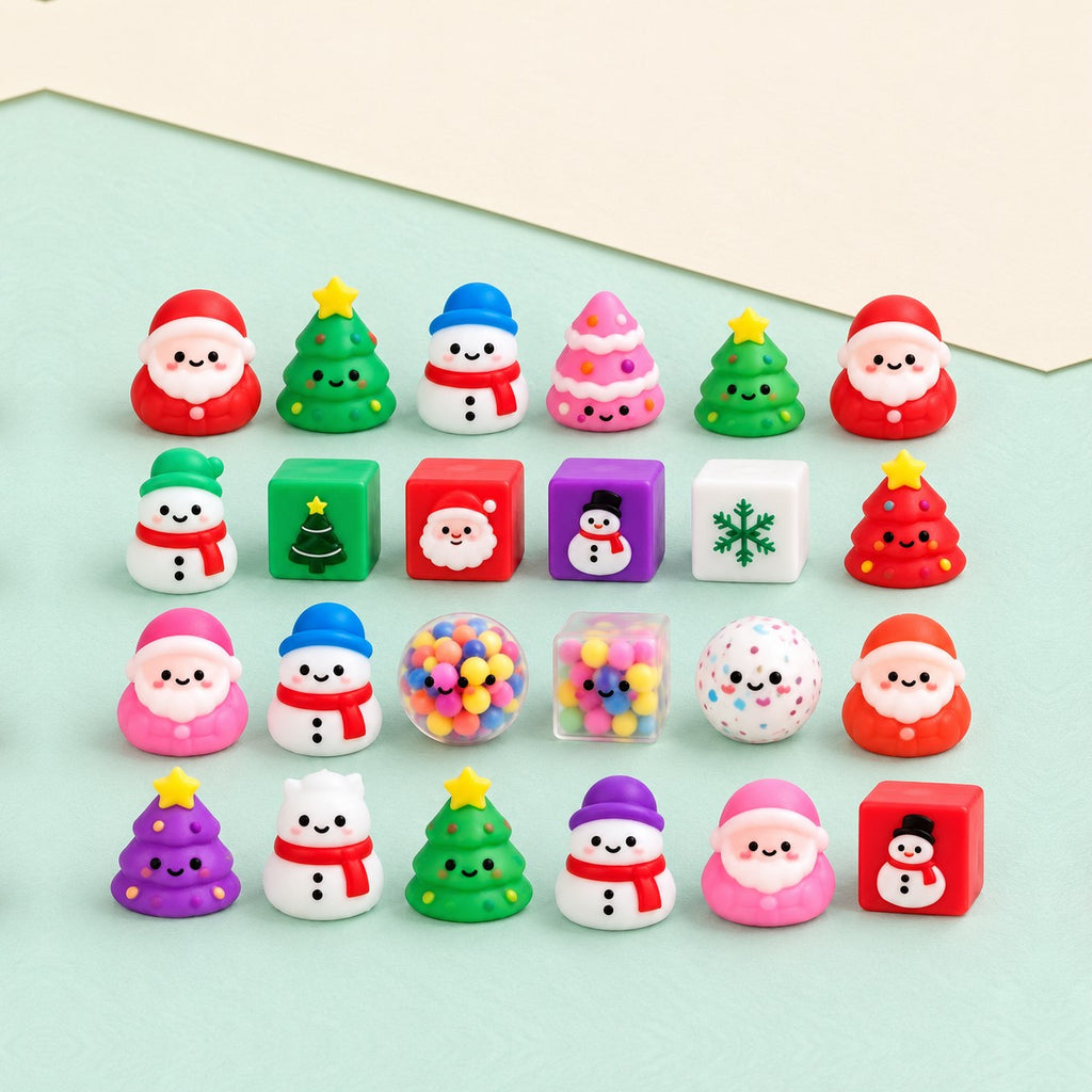 Advent calendar squishy christmas – Squishy Advent Calendar with 24 Christmas Squishies, product photo on pastel paper