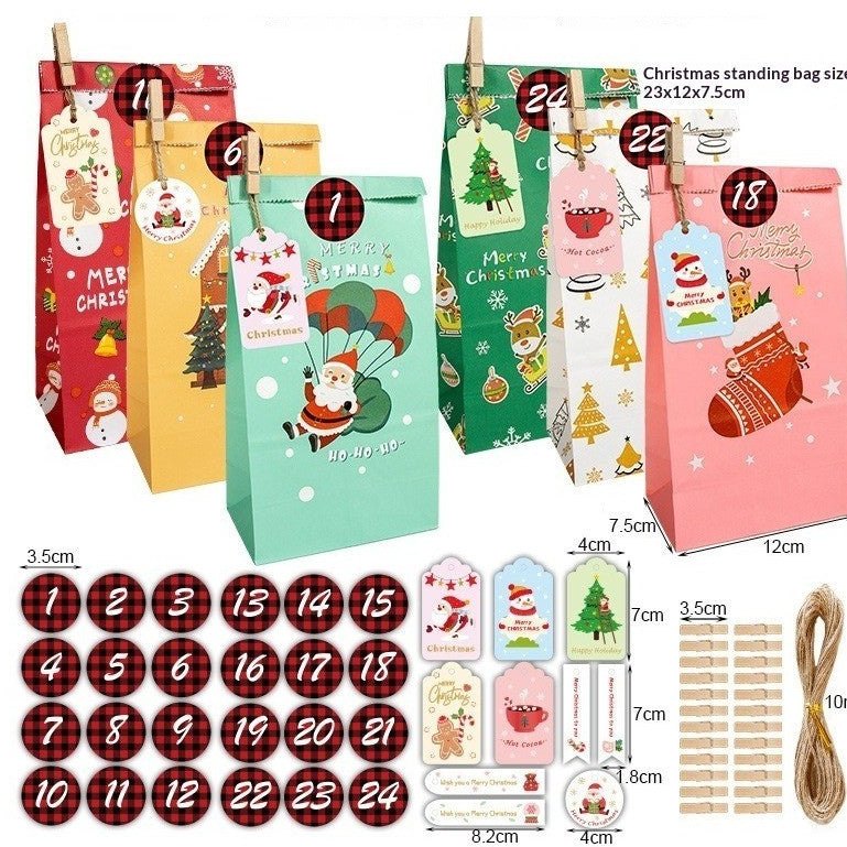 Adventskalender zakjes om te vullen: 24 papieren zakjes met knijpers, labels en cijfers