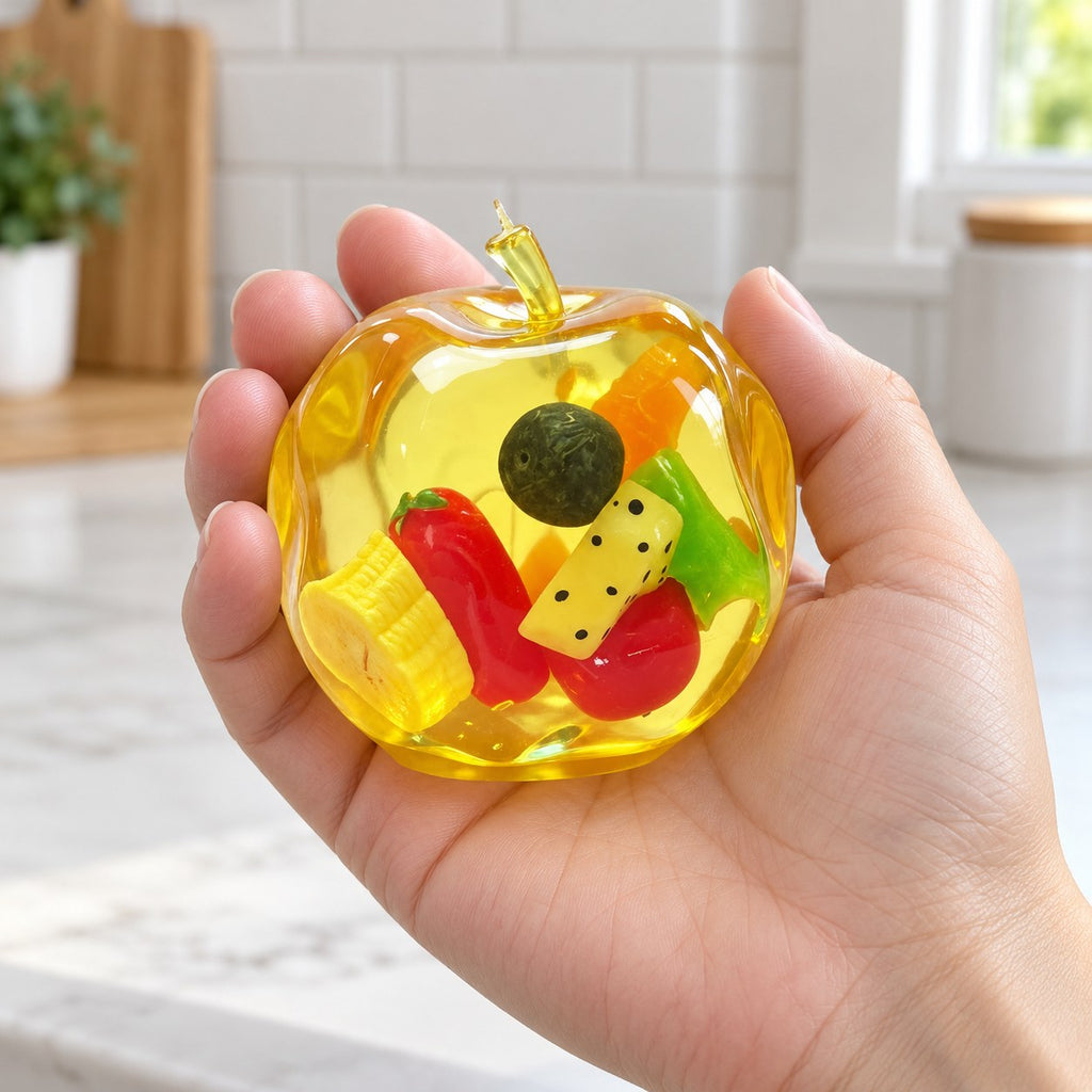 Apple Squishy with Fruit Inside, Slow Rising, held in a hand to show the real size