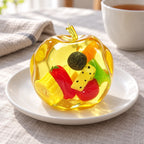 Apple Squishy with Fruit Inside, Slow Rising, on a plate on a breakfast table