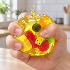 Apple Squishy with Fruit Inside, Slow Rising, being squeezed by hand, soft and squishy