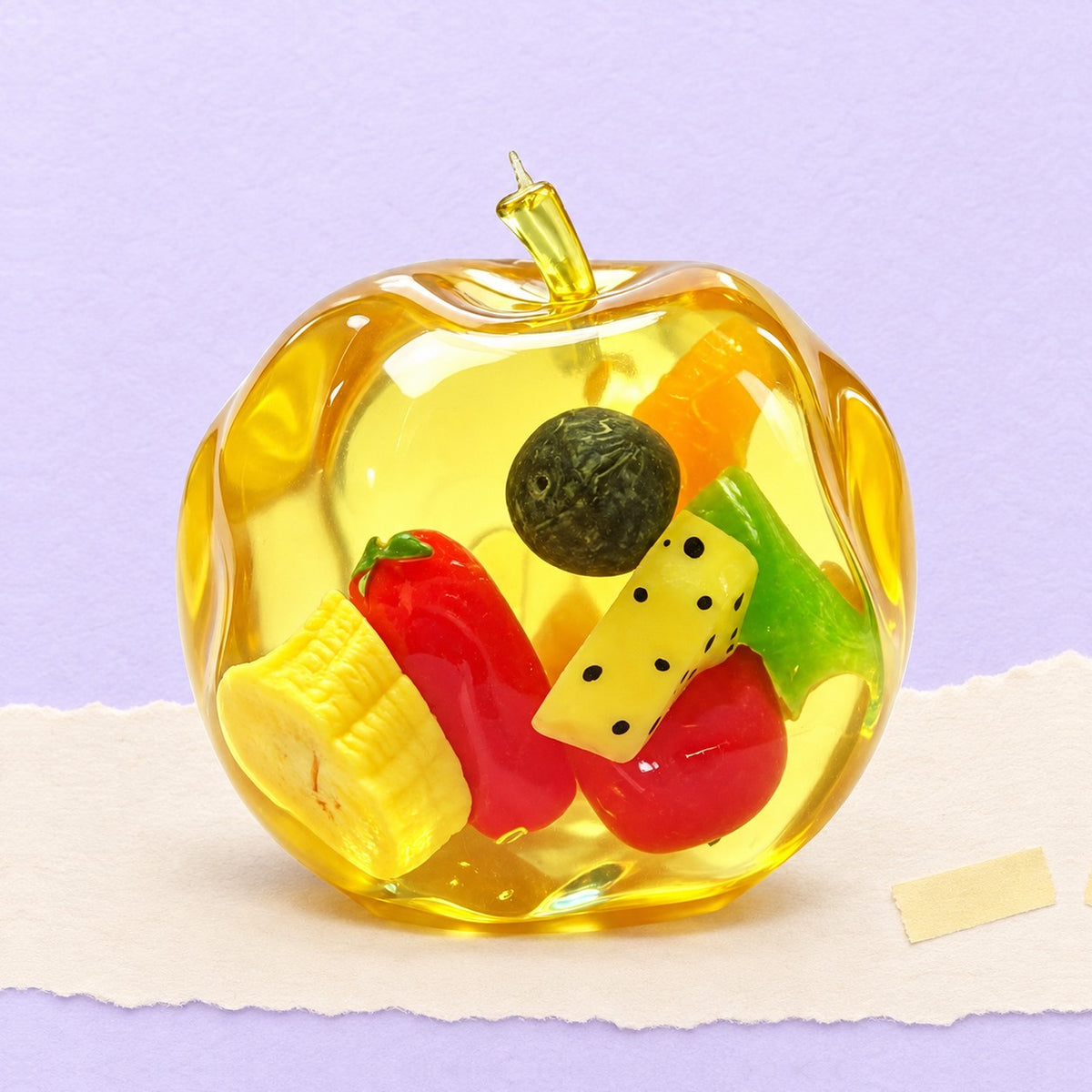Apple squishy slow rising – Apple Squishy with Fruit Inside, Slow Rising, product photo on pastel paper