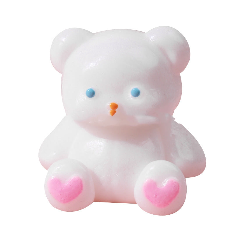 Teddybeer squishy, wit met hartjespootjes, 7 cm