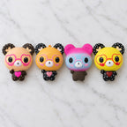 Bear Squishy with Heart Glasses, Slow Rising, 12 cm, all colors side by side