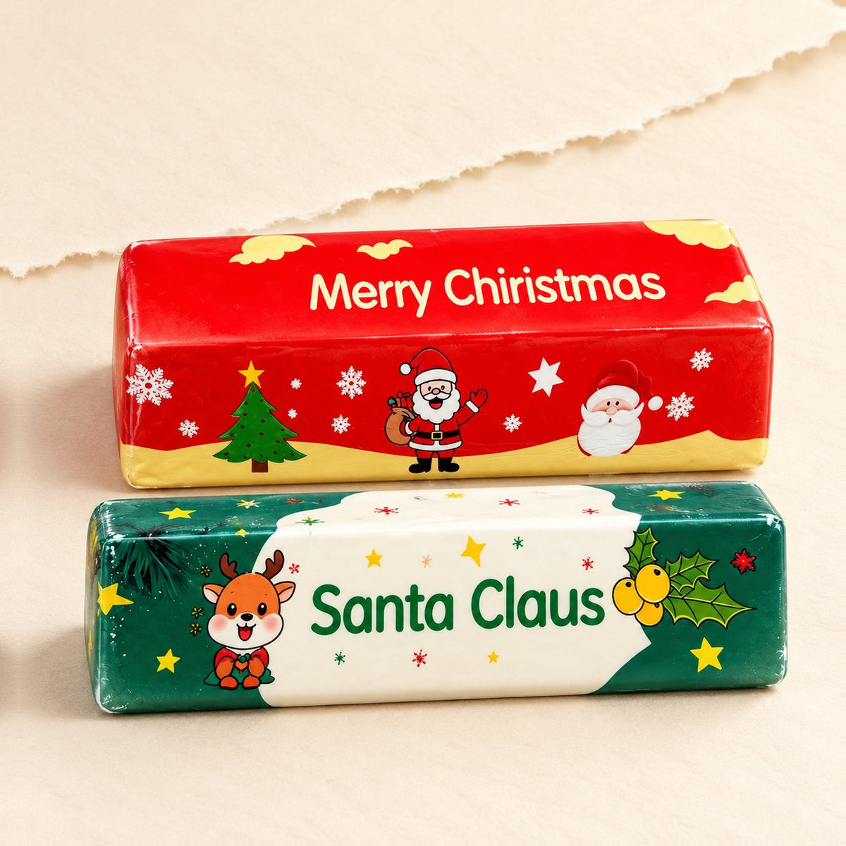 Boter squishy slow rising voor kerst, een boterstick met kerstprint