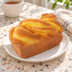 Bread Loaf Squishy, Brioche Style 11 or 15 cm, on a plate on a breakfast table