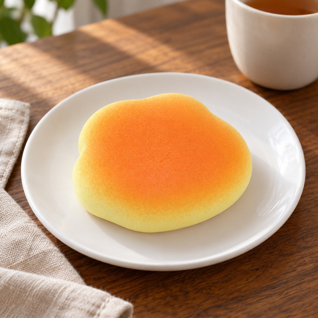 Bun squishy slow rising, on a plate on a breakfast table