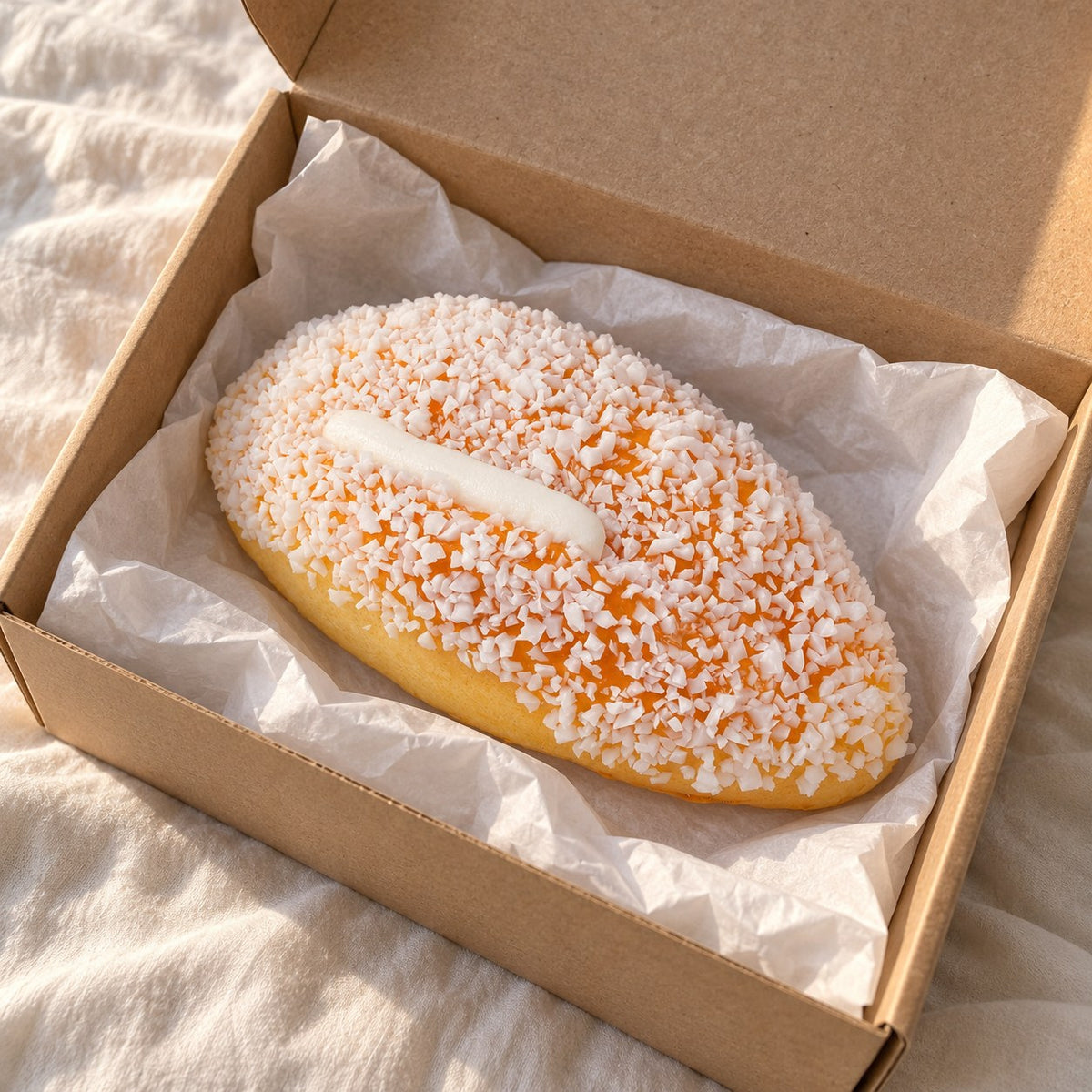 Bun squishy slow rising jumbo (12 cm), unboxed from a parcel with tissue paper