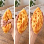 Flatbread squishy, squished flat, half risen and fully back in shape