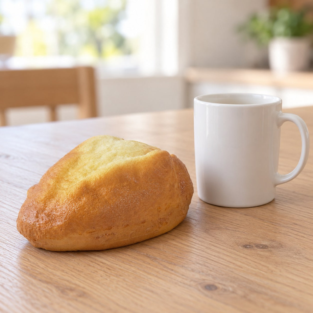 Country bread squishy, next to a coffee mug for size comparison