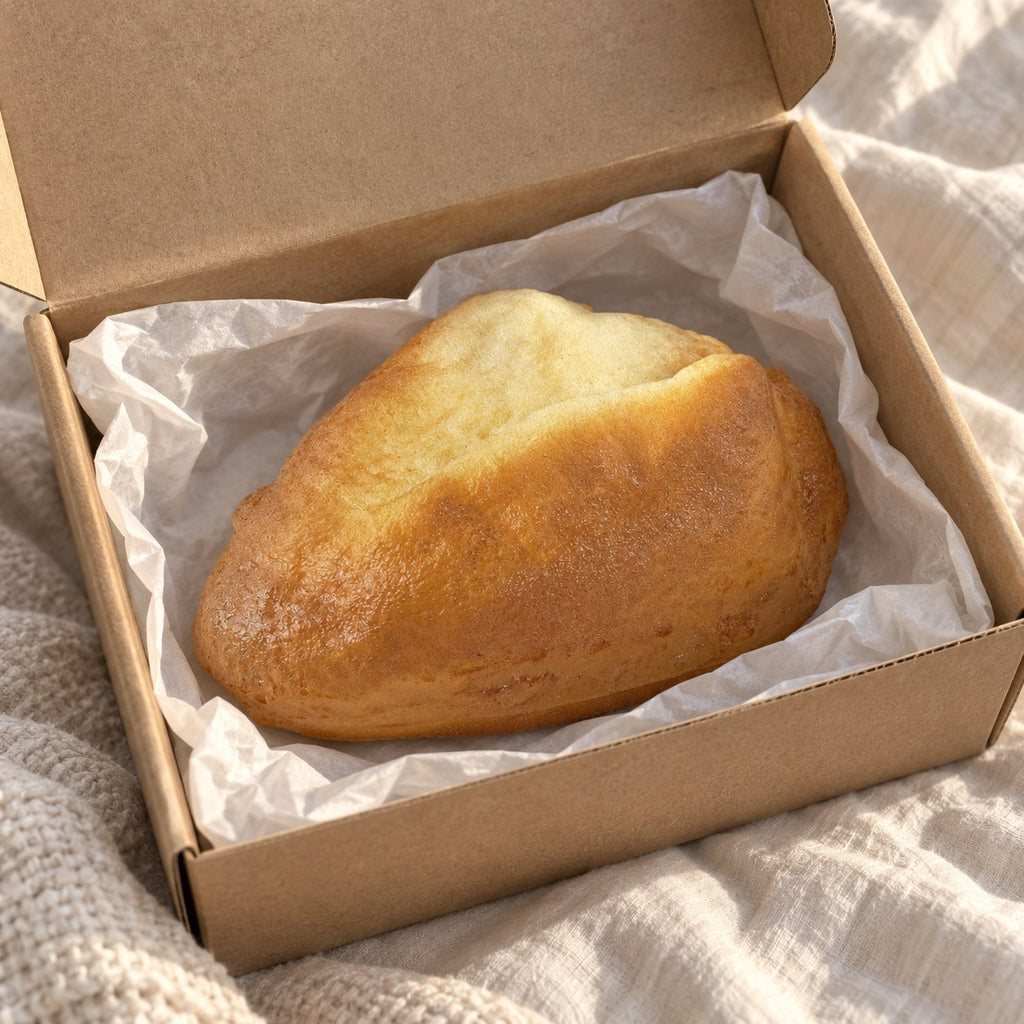 Country bread squishy, unboxed from a parcel with tissue paper