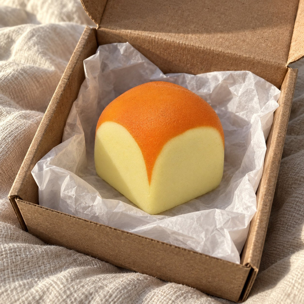 Toast squishy mini (4.8 cm), unboxed from a parcel with tissue paper