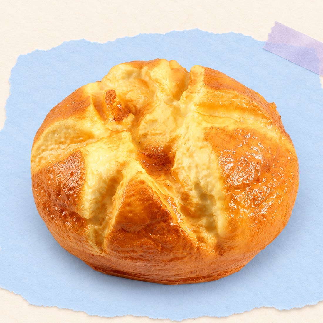 Groot broodje squishy: rond jumbo brood van 14,5 cm op pastelkleurig papier