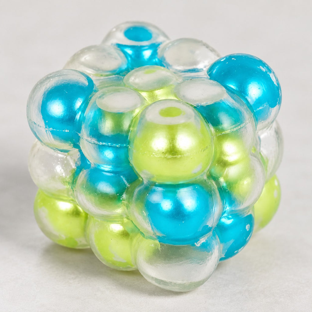 Bubble Cube Squishy, Pearl Balls Inside, 6 cm (Blue-green mix), close-up of the surface and details