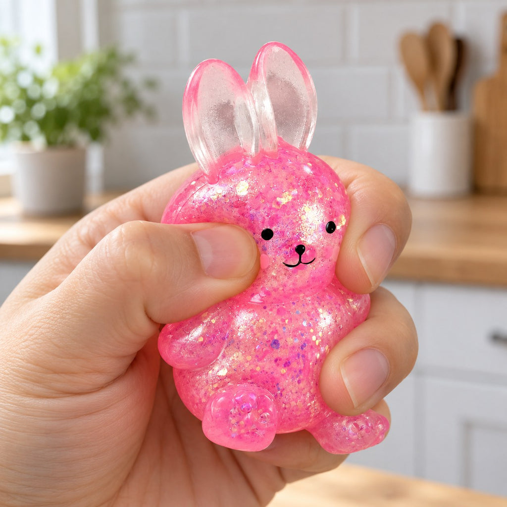 Squishy lapin à paillettes, style sugar, pressé dans la main, tout doux