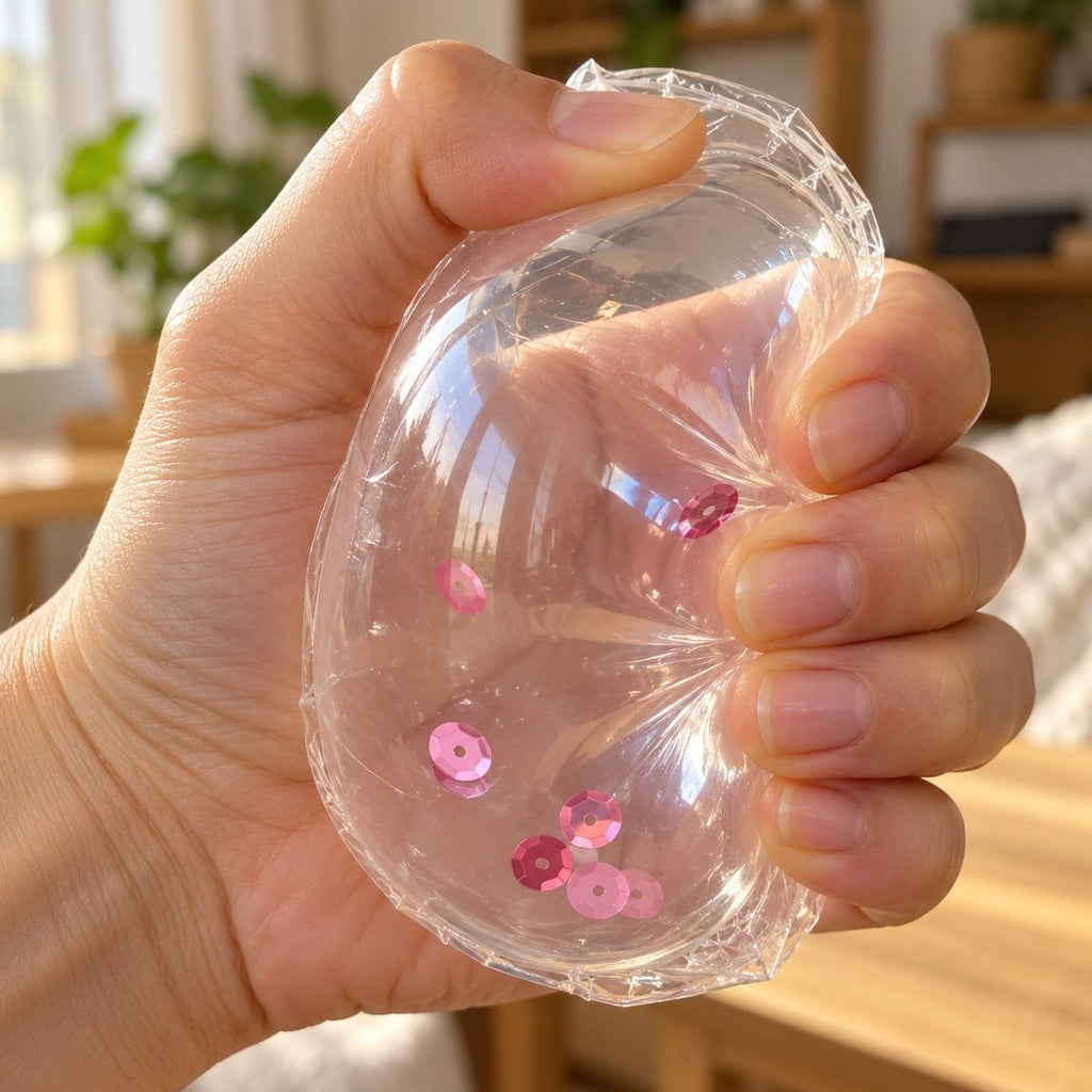 Burbuja grande de nano tape apretada en la mano