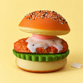 Burger squishy with fried egg take apart – Burger Squishy with Fried Egg, Take Apart, Slow Rising, product photo on pastel paper