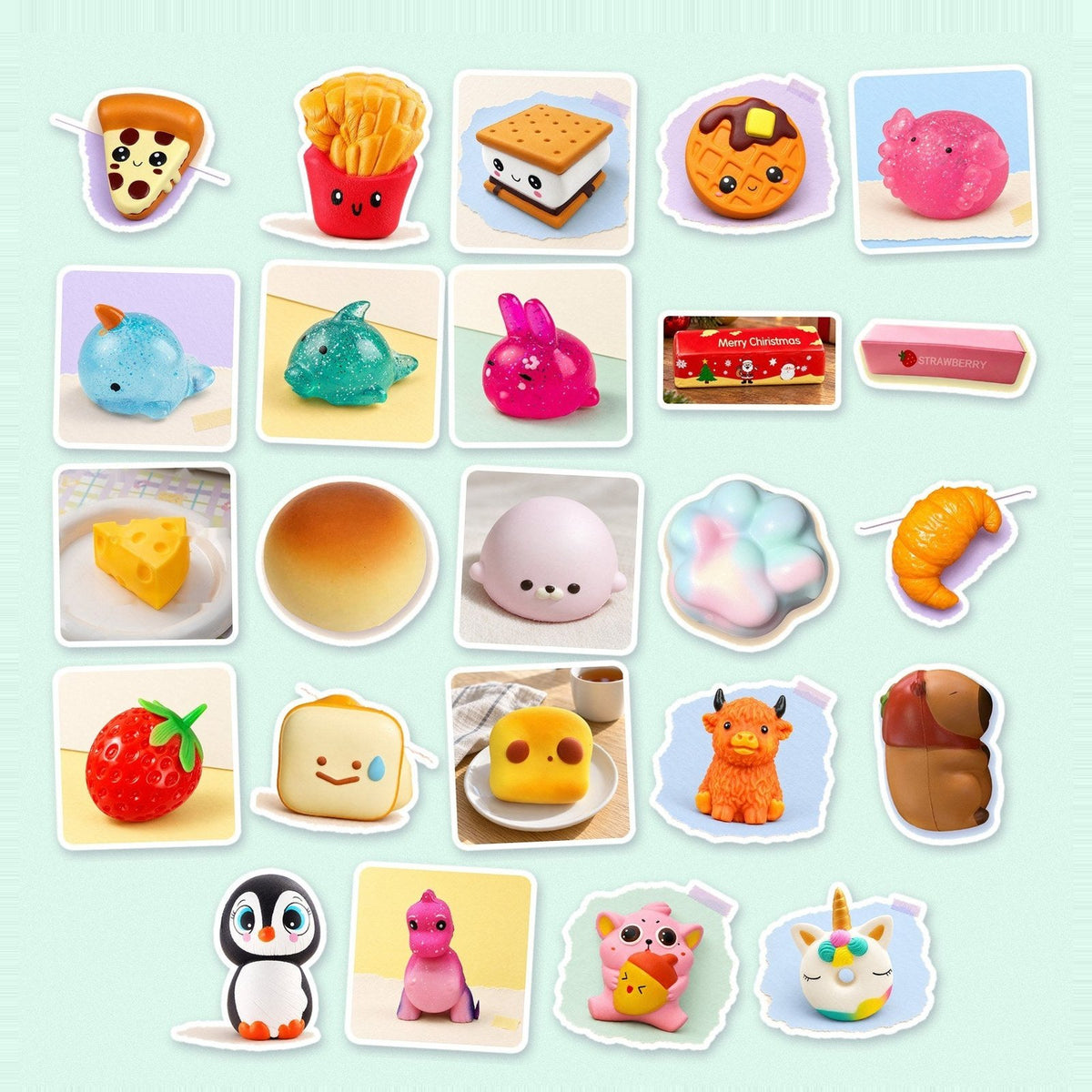Calendario dell'avvento squishy premium con squishy jumbo e mochi glitter