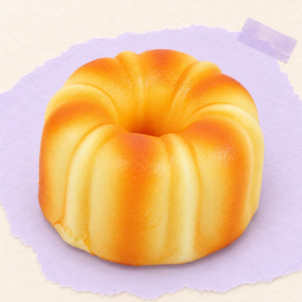 Canele squishy slow rising – Canelé Squishy, French Pastry 9 cm, product photo on pastel paper