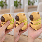 Capybara squishy slow rising (Turtle, light beige), squished flat, half risen and fully back in shape