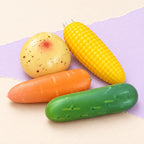 Carrot squishy set crunchy – Crunchy Veggie Squishy Set of 4, product photo on pastel paper
