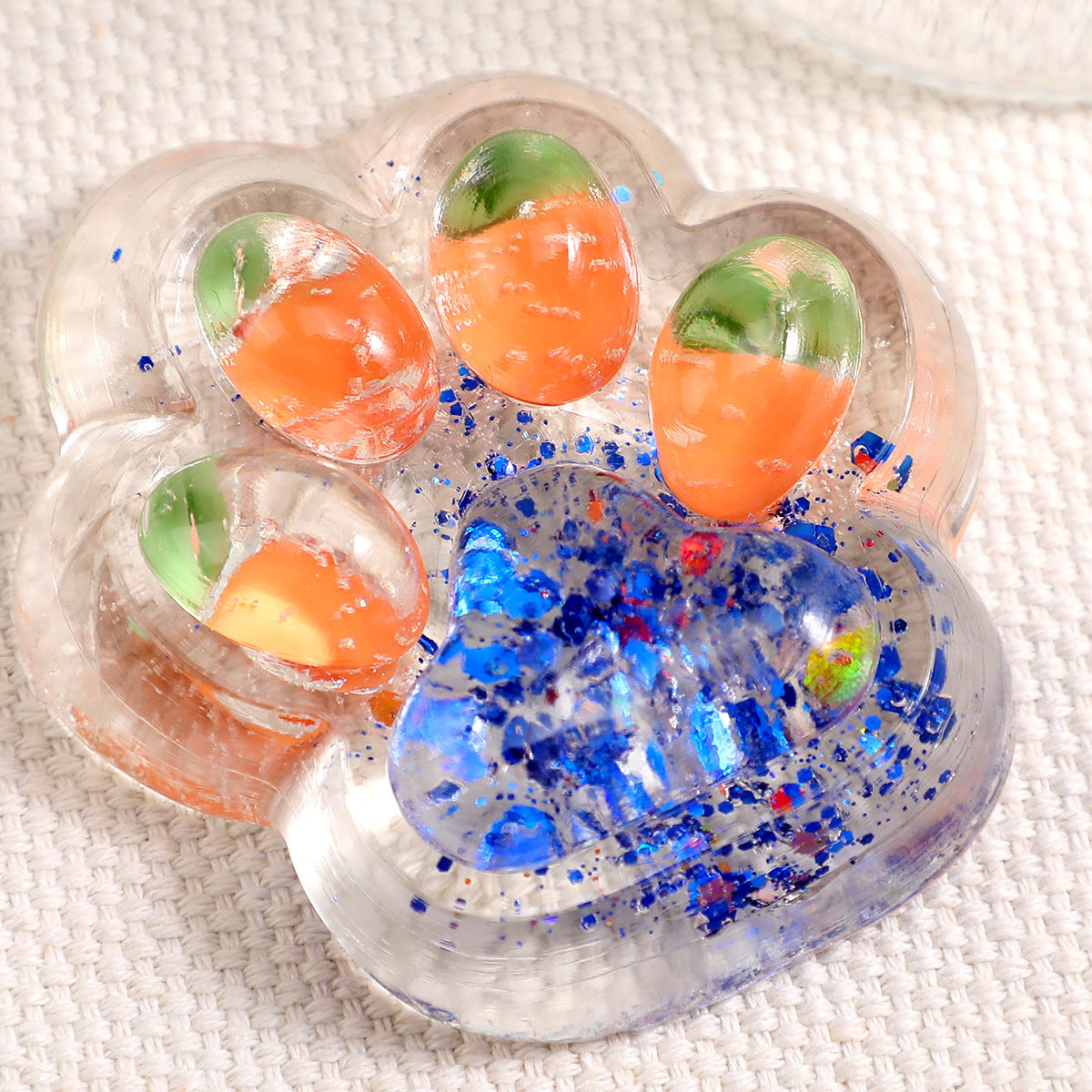Cat Paw Squishy with Fruit and Glitter, 7 cm