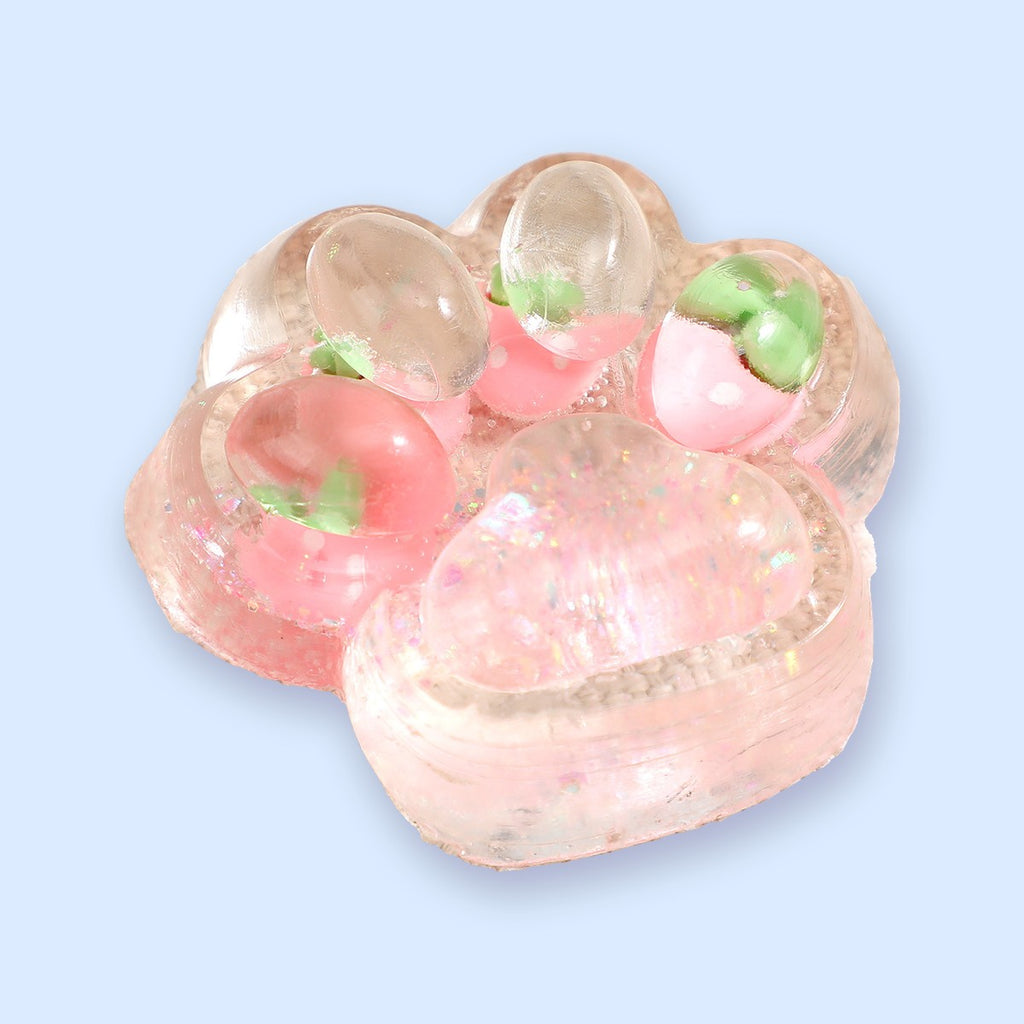 Cat Paw Squishy with Fruit and Glitter, 7 cm (Strawberry pink)