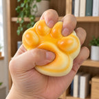 Cat Paw Bread Squishy, Golden Bun 7 cm, being squeezed by hand, soft and squishy